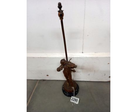 A French spelter figure of a violin player table lamp.&nbsp; Figure 20.5 cm total height 40 cm.