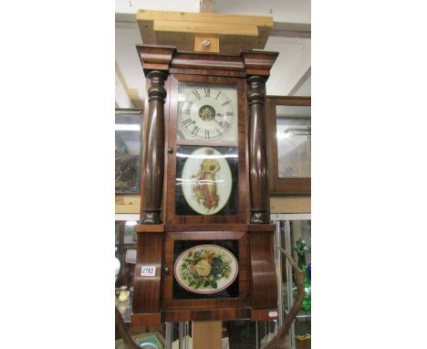 A 19th century wall clock, COLLECT ONLY.Some paint loss to the face on bottom left corner. Weights present but will need rest