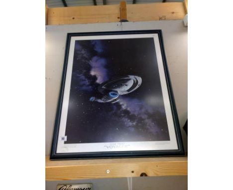 A framed and glazed Star Trek 'Voyager' The Star Trek art collection framed print 81cm x 66cm (collect only)