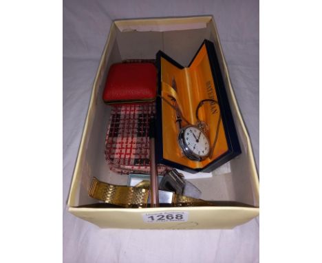 A vintage travel clock, 3 A/F wristwatches, a Smiths pocket watch, a waterman pen &amp; a vintage travel set