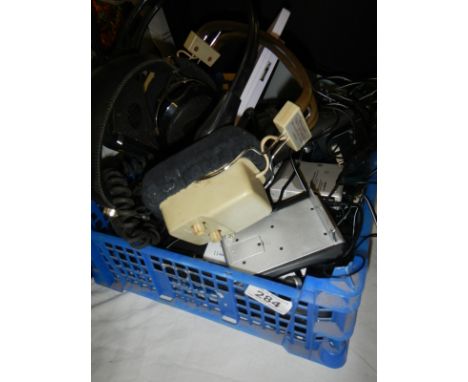 A mixed lot of electrical items - calculators, plugs, leads, calendar clock etc.,