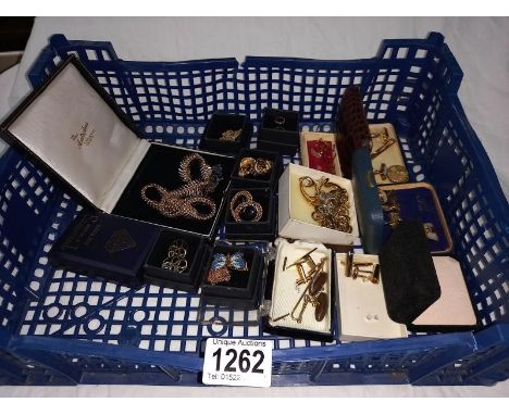 A mixed lot of cufflinks, tie pins &amp; earrings etc..