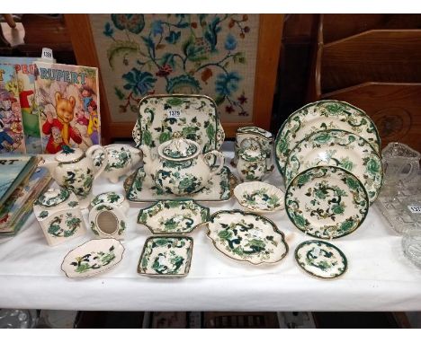 18 pieces of Mason's 'Charteuse' pattern including teapot, clock &amp; piggy bank etc.