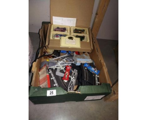 Vintage slot cars and track etc and boxed Lledo diecast models (5)