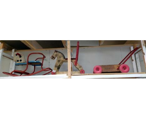 A vintage Triang baby rocking horse &amp; 2 baby walkers
