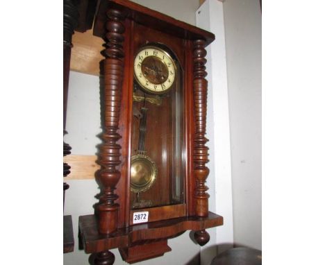 A mahogany Vienna wall clock in working order, COLLECT ONLY. Missing top,&nbsp;