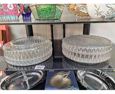 2 vintage moulded glass uplighter lampshades