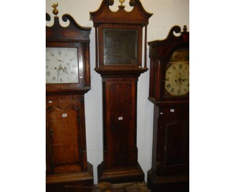A good oak cased Grandfather clock case with spare hood and 4 spare pendulums, COLLECT ONLY.