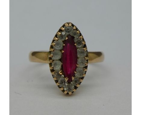 A George V 9ct gold navette cluster ring, Chester 1918, weight 2.5g, size O