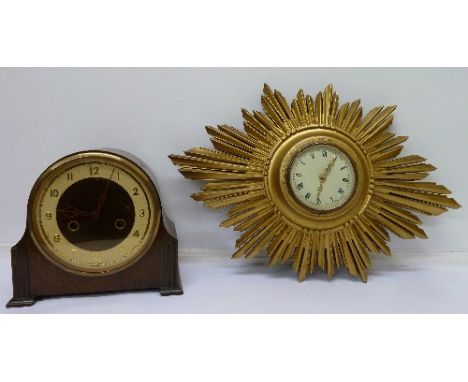 A Junghans sunburst clock and a Smiths mantel clock