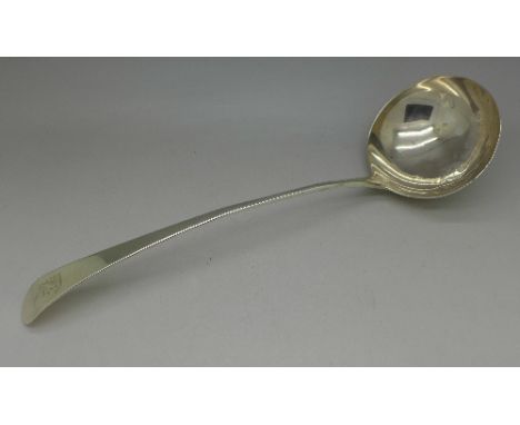 An early silver ladle, marked on the base, handle and bowl matched