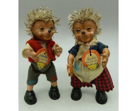 Two 1950's Steiff hedgehog family figures, Mecki and Micki