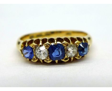 A Victorian 18ct gold, diamond and sapphire ring, Birmingham 1883, weight 3.1g, size N