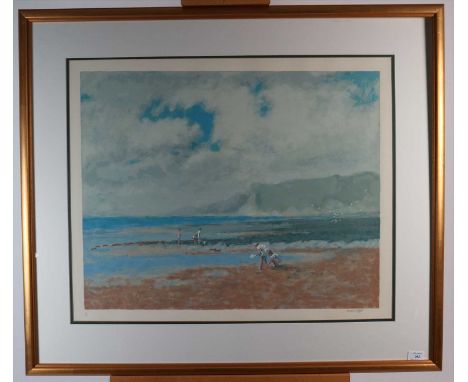 Norman Hepple RA RP (British 20th Century, 1908-1994), Beach Scene, signed print, framed, measurements 60 x 75 cm (SH) PLEASE