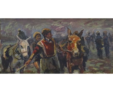 L.J. Carroll (British 20th Century, Northern School), titled Donkey Man, oil on board, signed bottom right, framed. Measureme