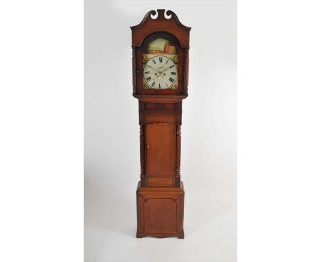 A 19th century oak cased long case clock, the 13” painted dial with black Roman numerals and minute dial, marked Evan Evans, 