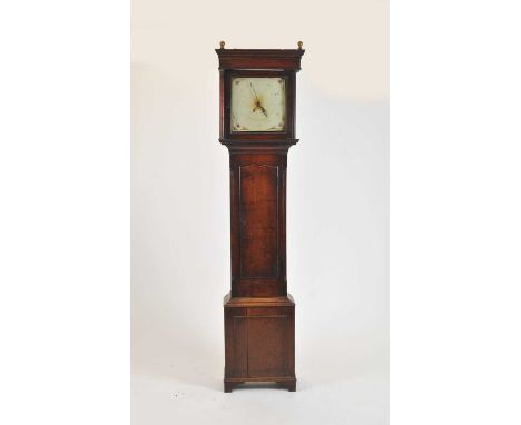 A 19th century country oak longcase clock with a painted 12" dial (faded)