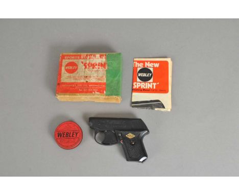 A Webley 'Sprint' .22 blank-firing starting pistol with two-piece bakelite grip, complete with original box, instructions lea