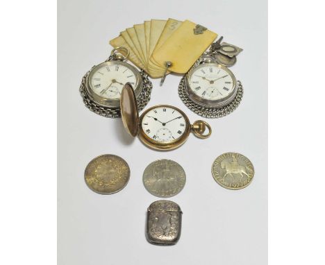 A collection of three (3) pocketwatches to comprising of a silver piece made by John Myers &amp; Co 'The Franklin' on silver 