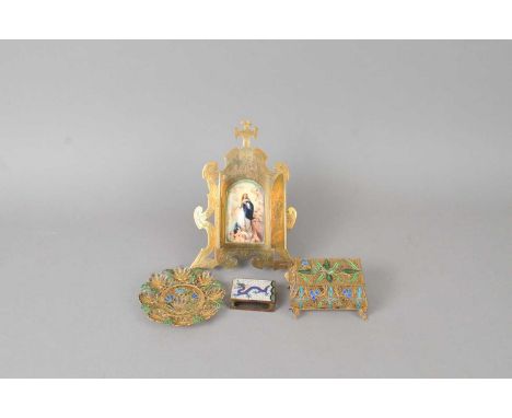 A 19th century continental painted porcelain panel, depicting Christ surrounded by infant angels, stamped verso 334, set in a