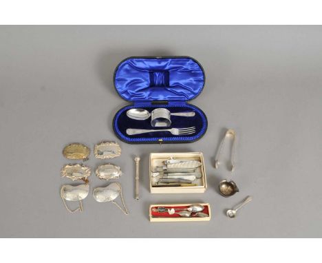 A cased three piece silver Christening set, James Deakin &amp; Sons, Sheffield 1908, together with two Britannia standard sil