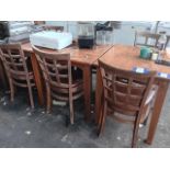 3 Square wooden tables with 6 wooden chairs