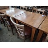 2 Square wooden tables with 4 wooden chairs
