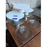 5 x Cake stands and 2 x glass dip bowls