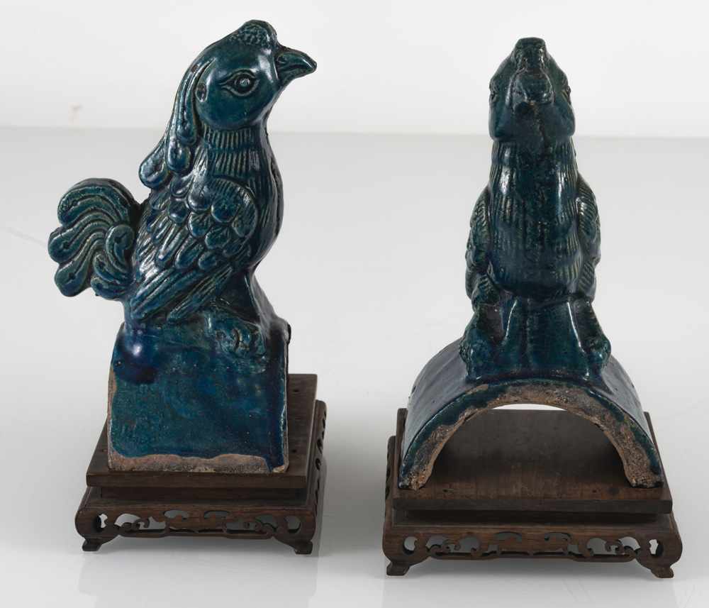 Paar türkis glasierte Dachreiter in Phönix-FormCHINA, ca. 17.Jh.H. 23,5