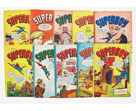 Superboy Australian reprints (1950s) 70-72, 74-80. 71: well worn spine, 78: story panel cut-out [gd], balance [vg-/vg] (10)