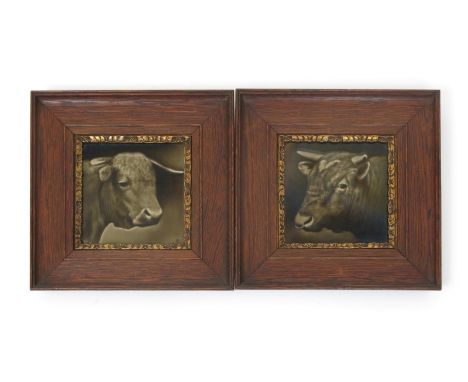A pair of Sherwin & Cotton portrait tiles designed by George Cartlidge,  modelled in low relief with cattle portraits, glazed