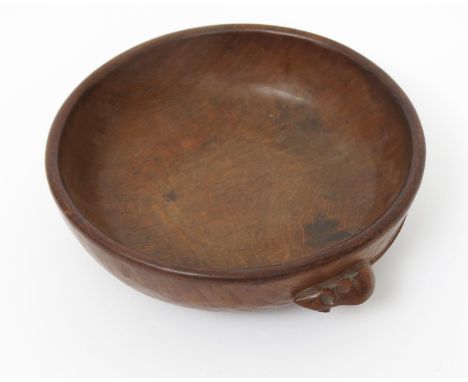 Robert Mouseman Thompson oak bowl, with adzed decoration, carved mouse signature 22.5cm. wide. Provenance Seward Kennedy