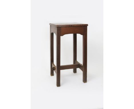 A Gustav Stickley oak side table, with square top and square section legs, pegged joints, and another similar with galleried 