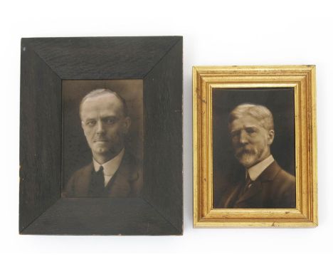 James Sherwin a Sherwin & Cotton portrait tile by George Cartlidge, dated 1910, covered in a sepia glaze, framed, and A J She