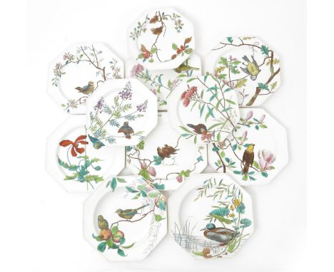 'Essex Birds' a Minton's Aesthetic Movement part service, comprising, two soup bowls, six dinner plates and three entree plat