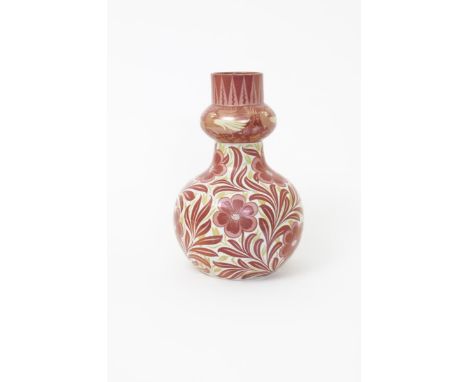 A William De Morgan Pottery vase,  ovoid with knopped cylindrical neck, painted with flower and foliage, the knop with a frie