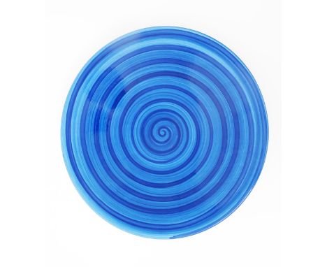 Arizona Blue a Poole Pottery Studio limited edition charger designed by Sir Terry Frost, painted with a spiralling blue desig
