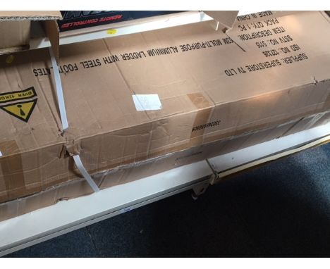 A multipurpose aluminium ladder, with steel foot plates, 4.63m, in original unopened box.