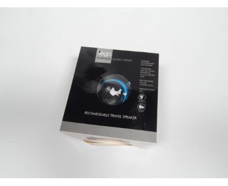 A Vega Platinum Audio Series Portable Rechargeable Mini Speaker, in blue, in original box