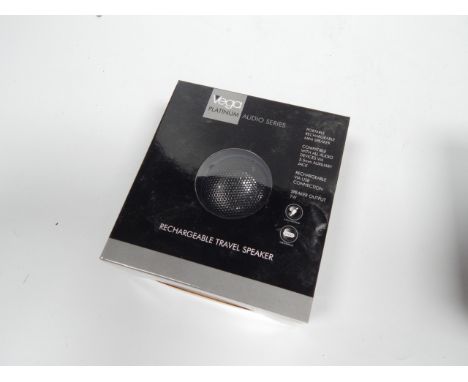 A Vega Platinum Audio Series Portable Rechargeable Mini Speaker, in purple, in original box