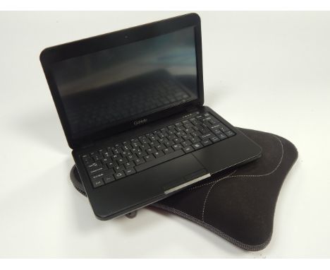 A Go Note 10" netbook, Model No GMT10BK, with carrying sleeve, lacking cables.