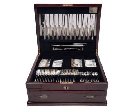 An Elizabeth II silver Hanoverian pattern flatware service, maker Carrs of Sheffield, Sheffield, 2000:  includes twelve table