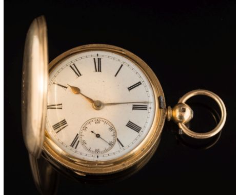 Henry Mills. A gentleman's 18ct gold cased hunter pocket watch: the circular white enamel dial 40mm diameter with Roman numer