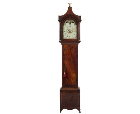 Bramley, Andover, a mahogany moon-phase longcase clock: the eight-day duration movement striking the hours on a bell, the twe