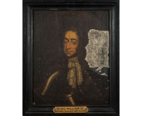 English School 18th Century-A portrait of Queen Mary II, bust-length:with a companion portrait of King William III,oils on ca