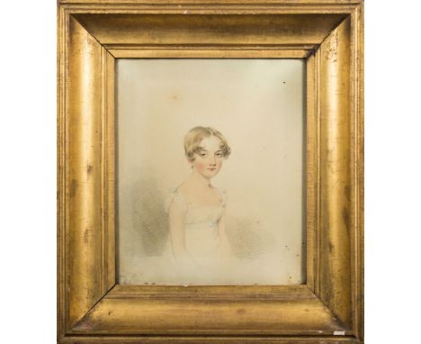 Joseph Slater [early 19th Century]-Portrait of a girl:- half-length seated with short bobbed hair and blue eyes and wearing a