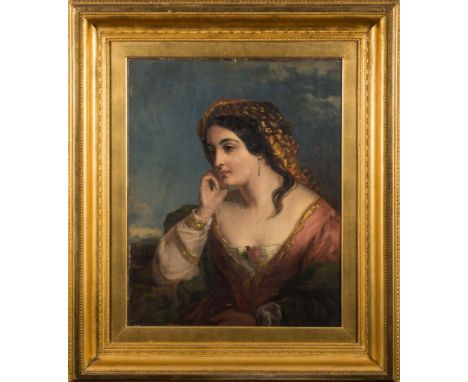 Attributed to Carl Wilhelm F Bauerle [1831-1912]-Portrait of a Mediterranean lady, head and shoulders:-signed with initials a