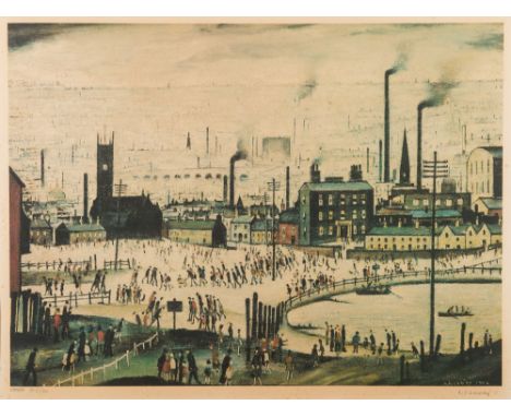 * Laurence Stephen Lowry [1887-1976]-An Industrial Town:-coloured print, signed in pencil in the margin and numbered 385/500p
