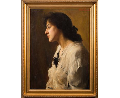 * Walter Ernest Webster [1878-1959]-Reflections; a portrait of a young woman, bust-length, wearing a white lace dress:-signed