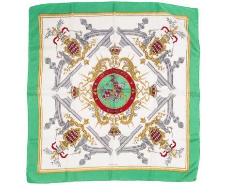 Hermes, Paris, a printed silk scarf 'Monaco' pattern : 85 x 85cm. in original orange Hermes card box. 